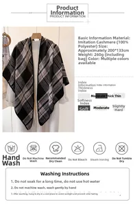 Detail showing classic plaid pattern shawl dimensions 200x133cm in soft cashmere-like fabric