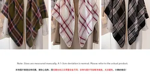 Detailed comparison of classic plaid scarves in three colors on winter coats