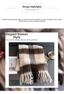 Détail d'une écharpe à carreaux arc-en-ciel en polyester avec de longues franges douces