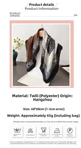Detail view of 68x68cm paisley square scarf with material and washing instructions