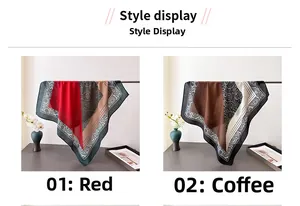 Detail showing vintage paisley patterns on red and coffee cotton-linen square scarves