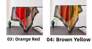 Detail of paisley pattern scarves in orange and green with refined textile texture