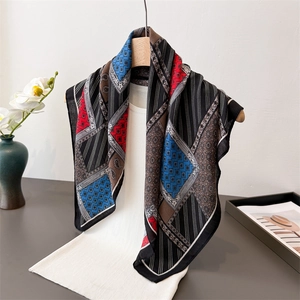 Retro Paisley Geometric Print Square Scarf Satin Like Satin Bandana Bohemian Style Women Neck Head Wrap