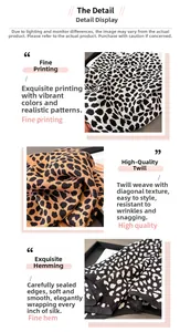 Macro detail of leopard print scarves featuring herringbone texture and rolled edge stitching