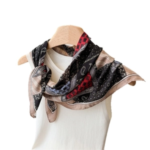 Paisley pattern printed scarf with geometric patchwork and vintage linen texture