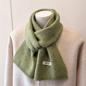 Classic grass green knit wool blend scarf for autumn and winter in a minimalist style