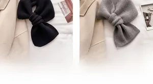 Detailed knit texture and bowknot design of warm winter scarves in black and gray colors