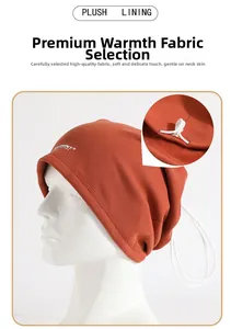 Detail showing plush lining and adjustable drawstring of the thermal winter neck gaiter
