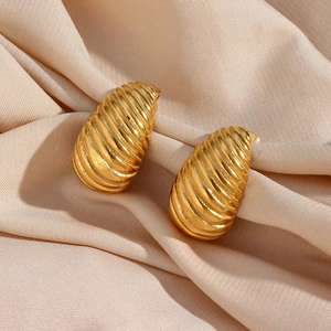 Orecchini A Goccia A Costine Croissant Placcati Oro 18K Rame Filettato Forma C Metallico Moda Retro Gioielli Per Donna