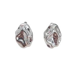 Modern irregular silver earrings with hammered texture and high-polish molten liquid design