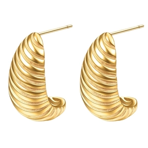 Orecchini a goccia in rame placcato oro 18K con elegante trama a coste metallica