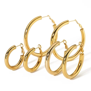 Chunky Hoop Earrings Polished Hollow Geometric Minimalist Fashion Jewelry For Women Copper Gold Silver Plated