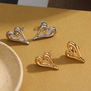 Irregular Hollow Heart Stud Earrings Copper 18K Gold Plated Minimalist Polished Fashion Jewelry Accessory For Women