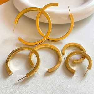 Chunky C-Shaped Hoop Earrings High Polished Copper Minimalist Hollow Geometric Jewelry For Women Modern Elegant