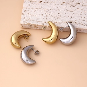 Minimalist Crescent Moon Copper Earrings Gold Silver Plated Hollow Waterdrop Chunky High Polish Jewelry For Women