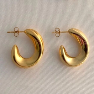 Chunky C Shape Hoop Earrings Polished Copper Hollow Geometric Minimalist Fashion Jewelry For Women
