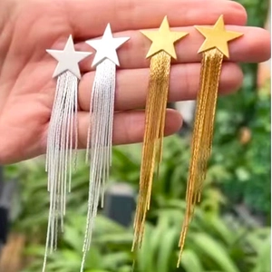 Boucles D'Oreilles Pendantes Étoile À Franges En Cuivre Plaqué Or 18 Carats Pentagramme Bijoux De Mode Pour Femmes