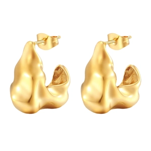 Irregular 18K gold plated lava style stud earrings with minimalist liquid metal design