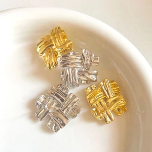 Woven Square Stud Earrings Copper Geometric Knitted Texture Minimalist Metallic Fashion Jewelry For Women Daily Wear