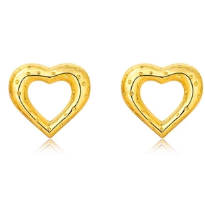 Poliert 18K vergoldete Herz-Ohrstecker mit feiner Perlenkante für Damen Mode