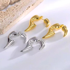 Abstract Hook Earrings Copper With 925 Sterling Silver Earring Post Geometric Curved Minimalist Jewelry For Women