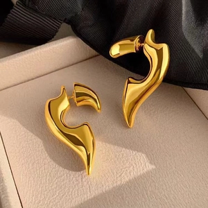 Minimalist gold-plated abstract flame earrings with high-polish mirror finish for women