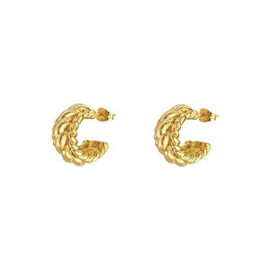 Boucles d'oreilles créoles géométriques en C dorées avec design de corde torsadée