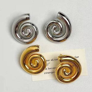 Boucles Oreilles Clous Spirale Escargot Cuivre Plaqué Or 18K Géométrique Poli Bijoux Mode Pour Femmes
