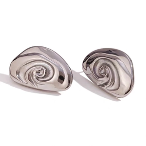 Minimalist spiral silver earrings with irregular pebble design and 18K gold plating