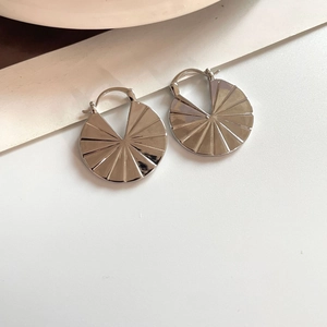 Silver geometric fan earrings with radial texture in 18K gold plated copper