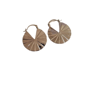Art Deco style 18K gold plated fan shaped earrings with pleated geometric texture