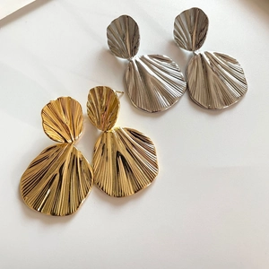 Pleated Fan Shape Drop Earrings Geometric Irregular Copper 18K Gold Plated Vintage Fashion For Women