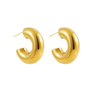 Polished 18K gold plated thick C-shaped hoop earrings with minimalist metal design