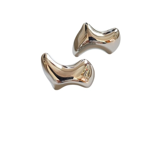 Minimalist silver irregular geometric earrings with high-polish liquid metal aesthetic