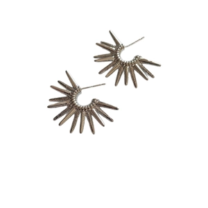 Silver starburst spiked sunflower earrings in minimalist stainless steel metal style