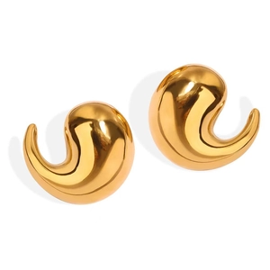 Chic 18K gold plated teardrop comma earrings with polished mirror finish for women