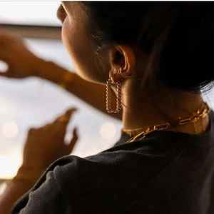 Fashion gold plated geometric twisted hoop earrings and layered necklaces for women
