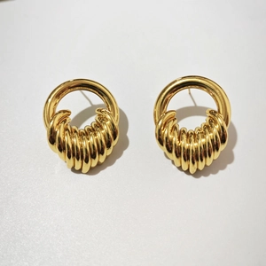 Hoop Earrings Fashion Copper 18K Gold Plated Geometric Textured Spiral Design Minimalist Jewelry Gift For Women