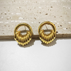 18K gold plated multi-layer hoop earrings with textured thread design for women