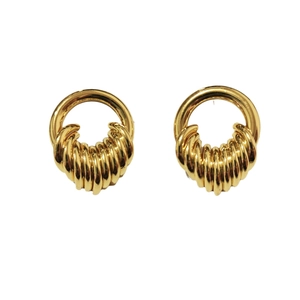 Polished 18K gold plated multi-layer hoop earrings with textured tiered pipe design