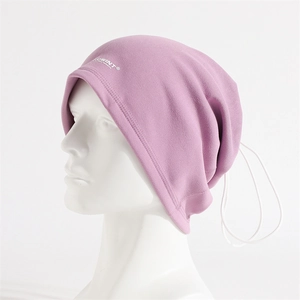 Adjustable lavender fleece neck warmer gaiter with drawstring and Lowint sports logo