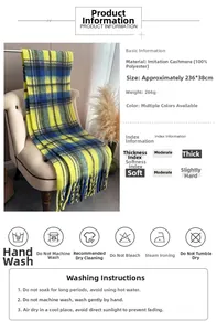 Detail showing 100% polyester faux cashmere texture with fringe edges and 236x38cm dimensions
