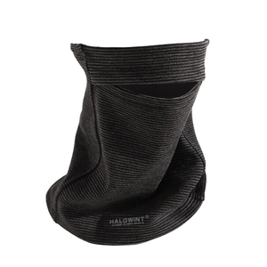 Deep grey striped winter neck warmer mask with breathable nose vent for outdoor sports