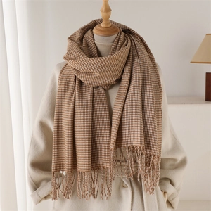 Sciarpa da Donna Pied de Poule in Imitazione Cashmere Con Nappine Morbido Caldo Inverno Grande Scialle Wrap Moda Versatile