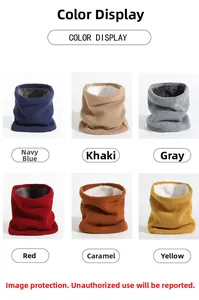 Close-up of winter knit neck warmer with thick plush lining in multiple solid colors