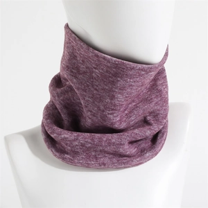 Purple textured knit winter snood for men and women on a white model mannequin