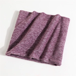 Detail of soft purple and grey heathered knit texture on thermal neck warmer scarf