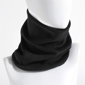 Detail of black double-layered thermal neck warmer with soft knitted texture
