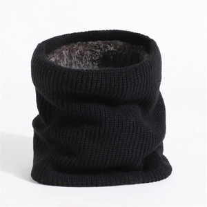 Winter thermal knit neck warmer with thick faux fur lining in black and grey