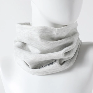 Light gray knitted neck warmer snood for running with thermal fleece lining